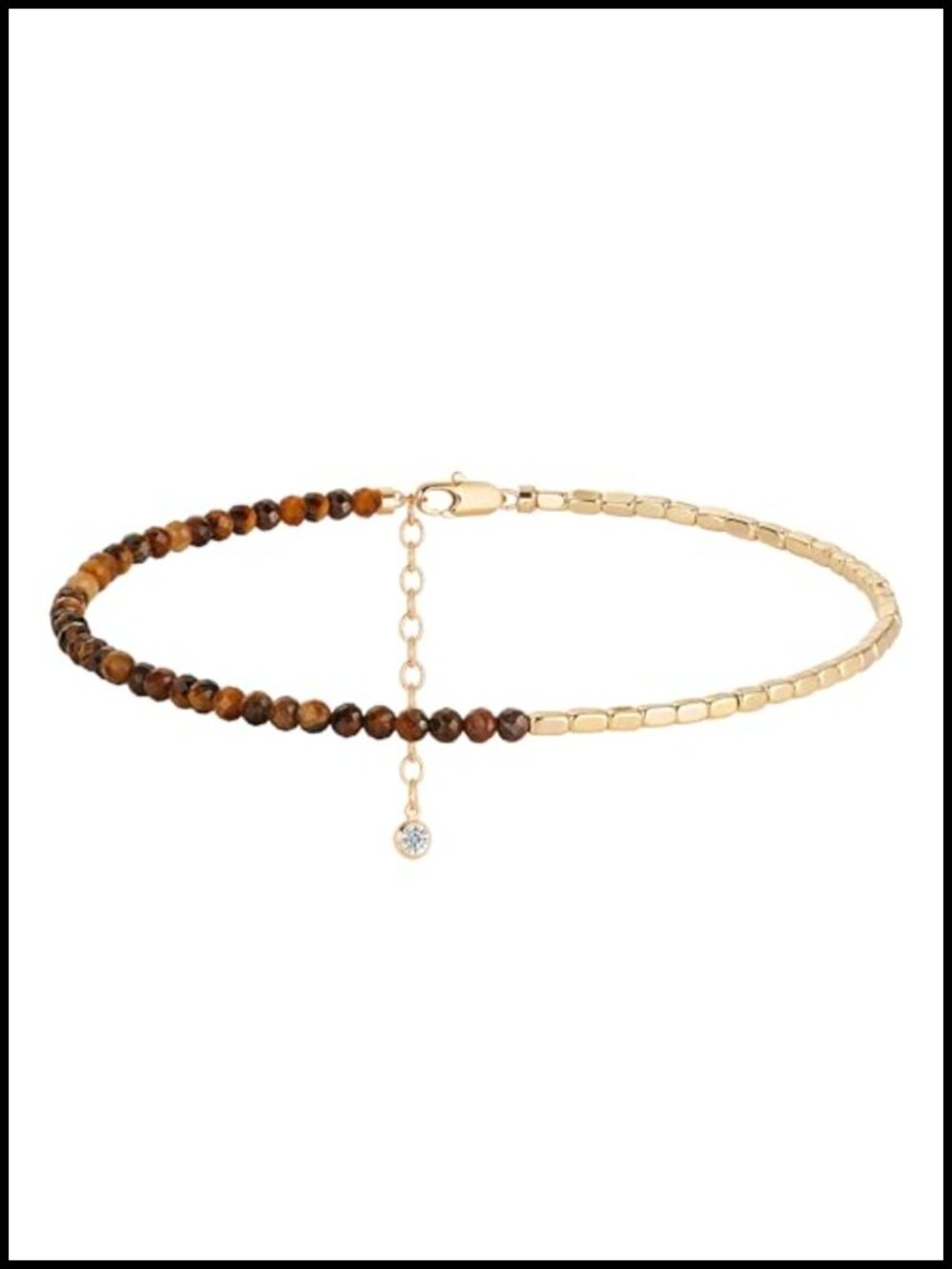 Gold Plated Handmade Bracelet with Tiger's Eye Beads - Adjustable Chain